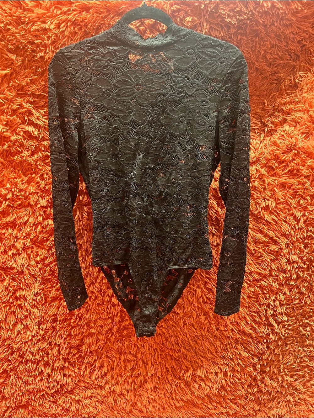 Brat Star Black Lace Long-Sleeve Bodysuit Size Large